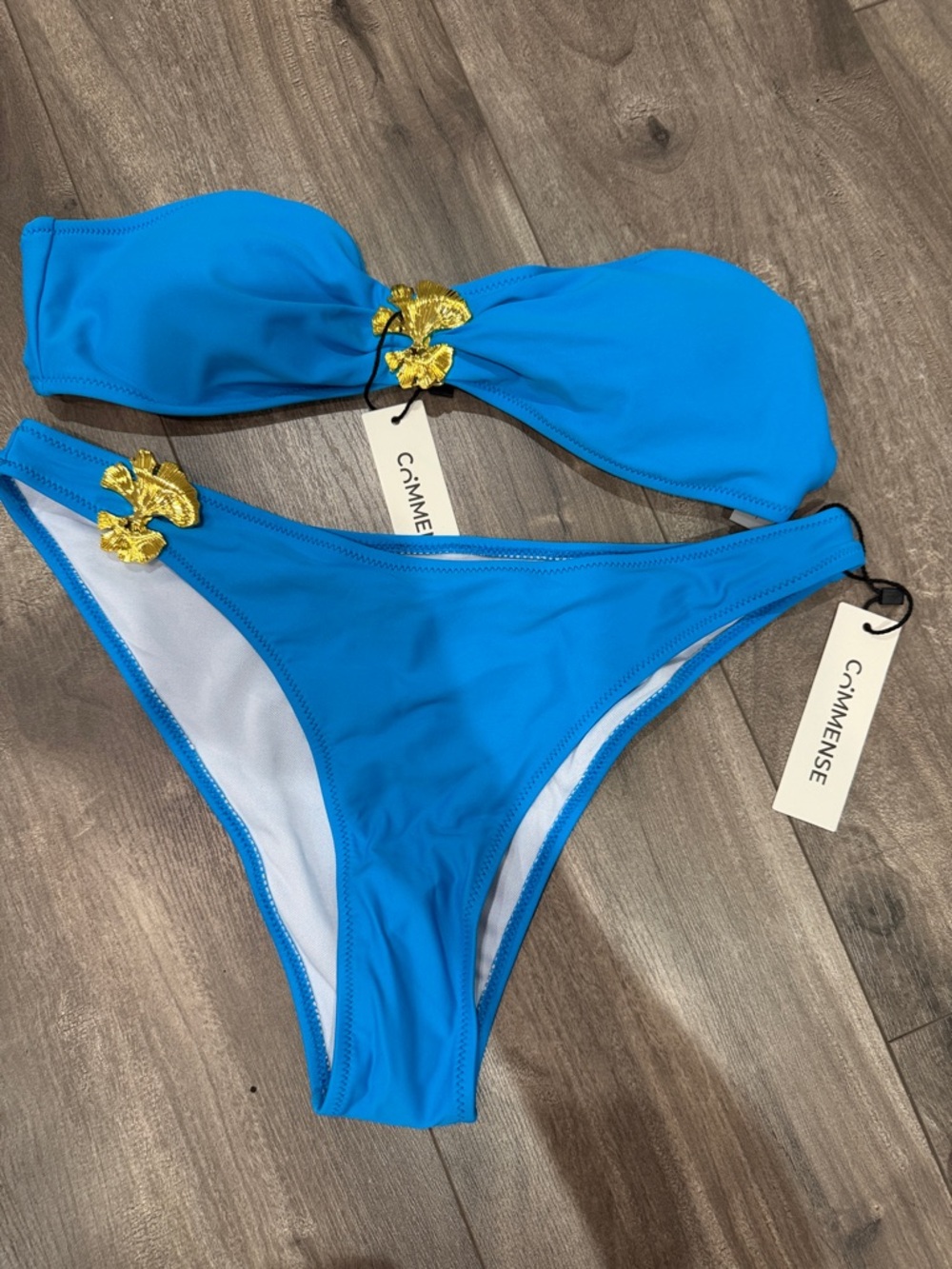 Commense Bright Blue Bandeau Bikini with Gold Hardware - Picture 2 of 11